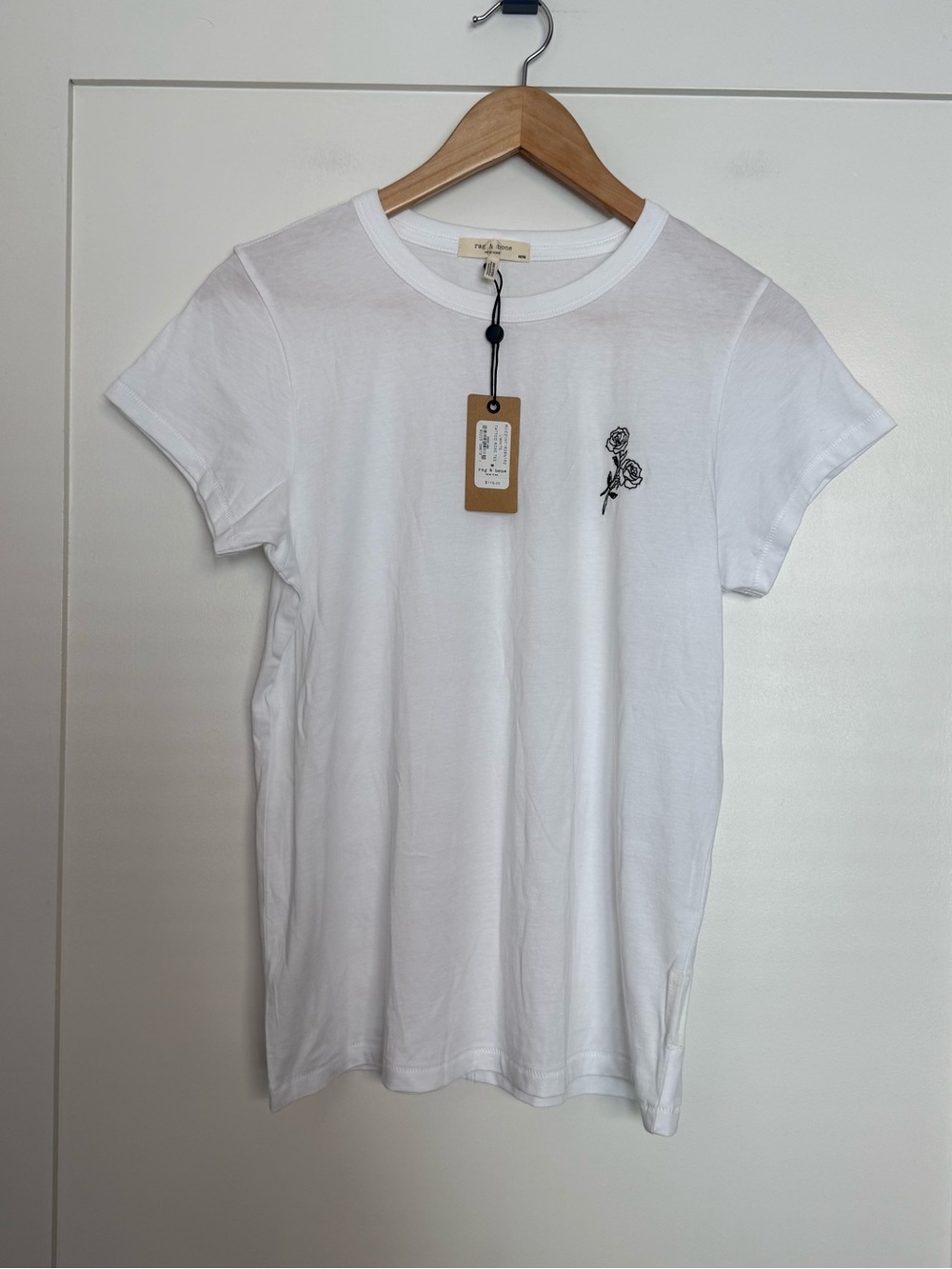 NWT Rag & Bone Tattoo Rose Tee Womens Sz M White Short Sleeve Organic Cotton